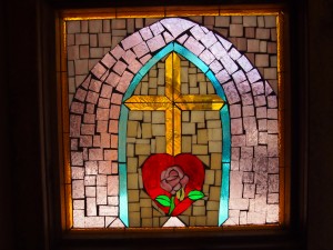 One of many beautiful stain glass windows at Chimayo'